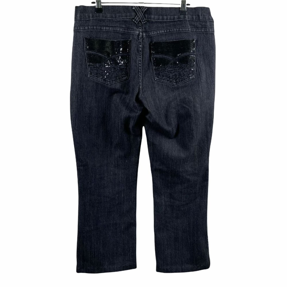 Boom Boom Jeans Juniors 15 Black Denim Sequins Boot Cut - Picture 7 of 12